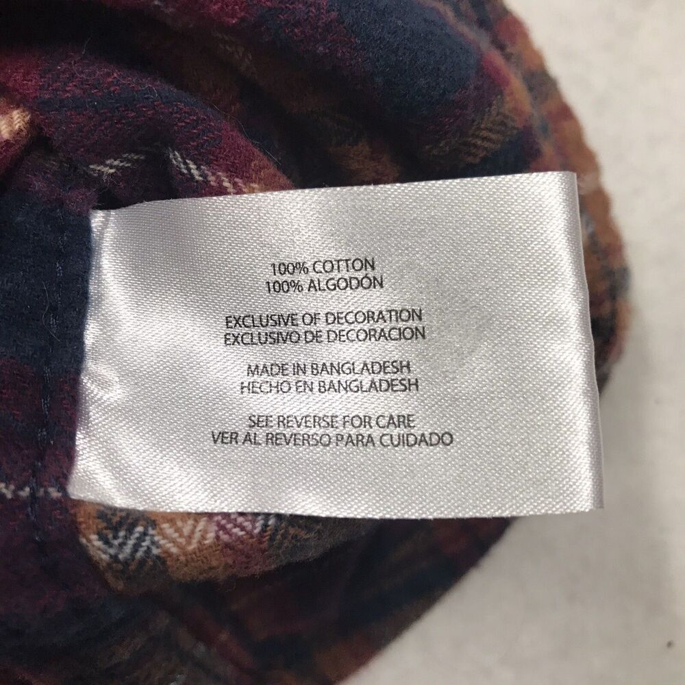 EDDIE BAUER Flannel Shirt Men M Ocher Cranberry Plaid Outdoor Autumn Grunge Gorp - Picture 15 of 16